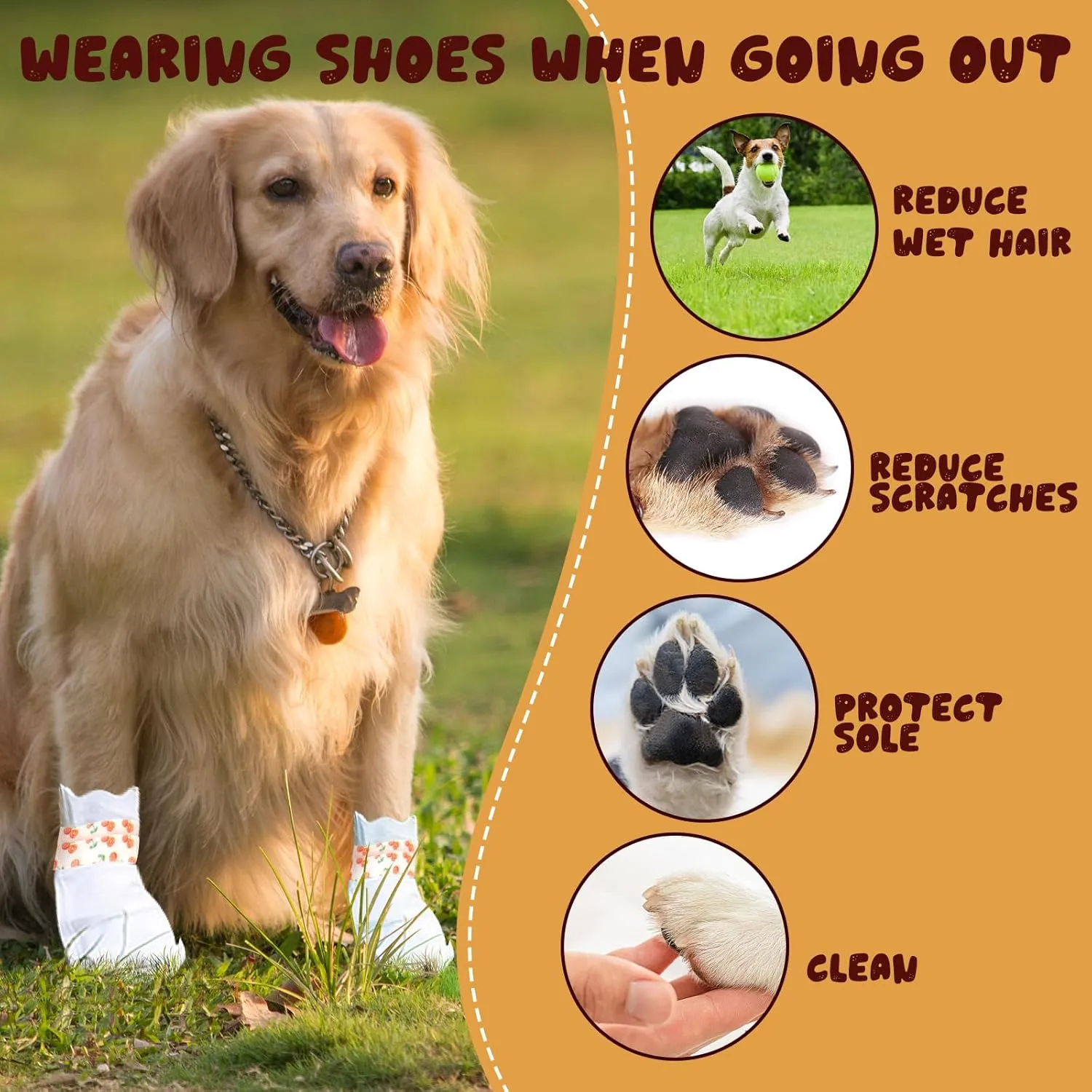 20Pcs Disposable Dog Booties for Paw Protection Dog Feet Covers Pet Shoes for Dogs Paw Wound Recovery Protectors with 1 Roll Dogs Paw Bandage for Medium Large Breeds(Cherry, 20 Pack)