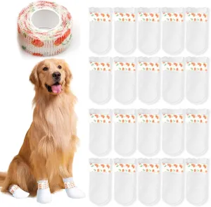 20Pcs Disposable Dog Booties for Paw Protection Dog Feet Covers Pet Shoes for Dogs Paw Wound Recovery Protectors with 1 Roll Dogs Paw Bandage for Medium Large Breeds(Cherry, 20 Pack)