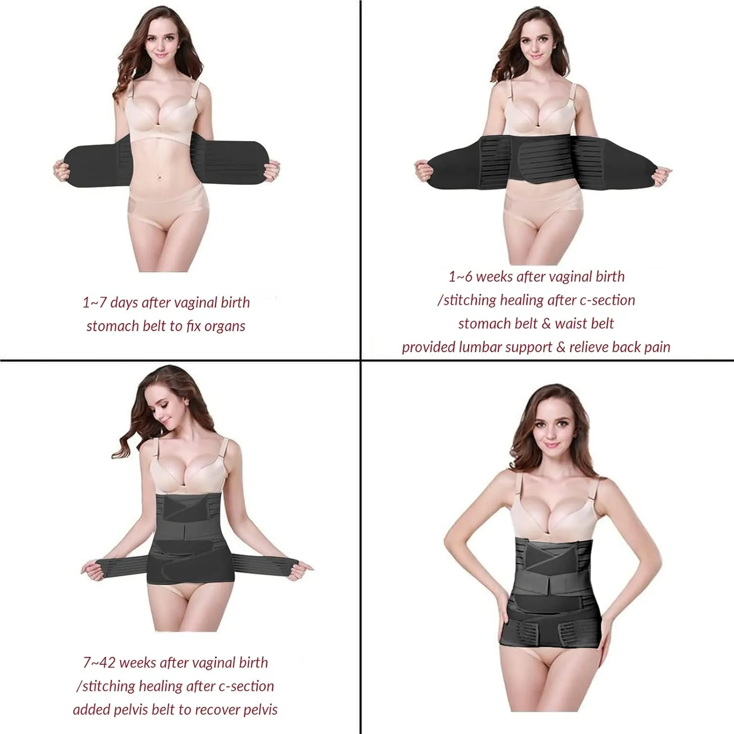 3 in 1 Postpartum Belly Band Post C section Support Recovery Belt After Birth Brace Waist Pelvis Wrap Postnatal Slimming Girdle Black XL