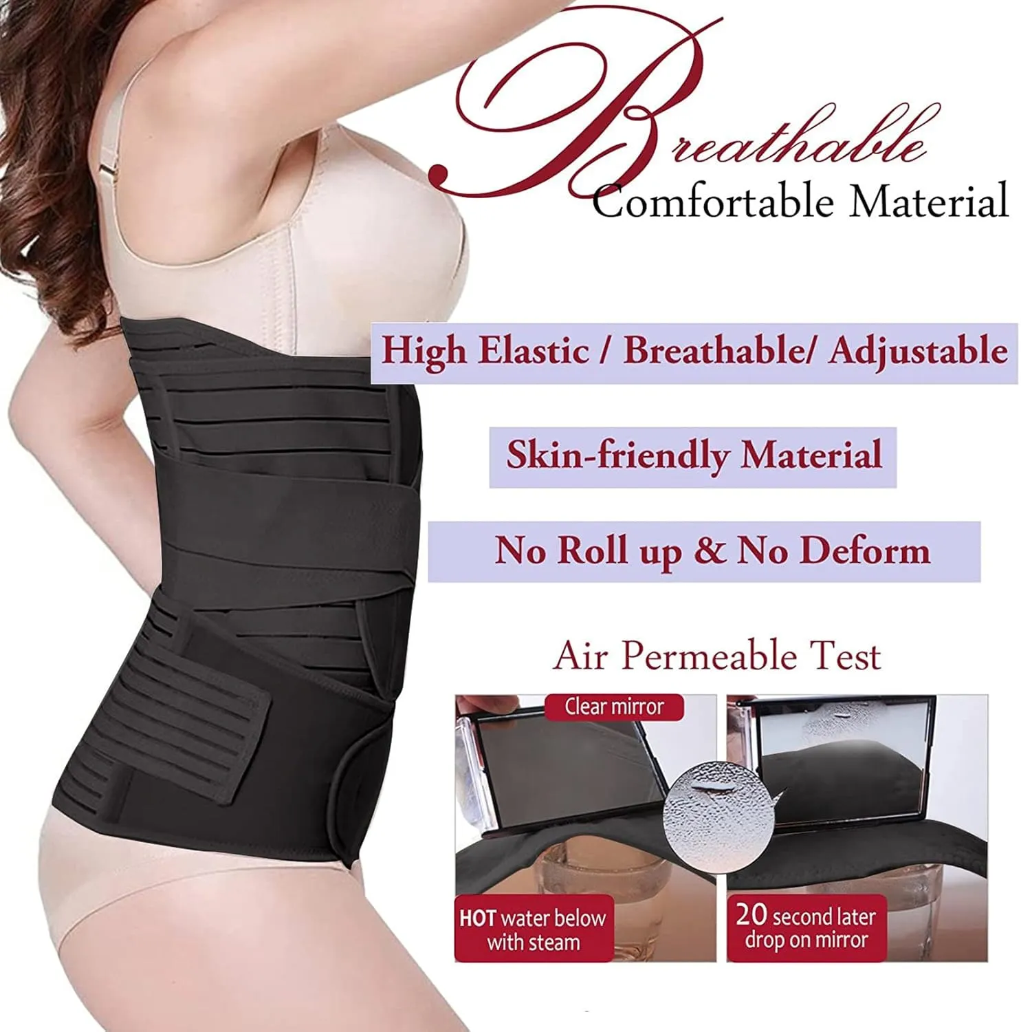 3 in 1 Postpartum Belly Band Post C section Support Recovery Belt After Birth Brace Waist Pelvis Wrap Postnatal Slimming Girdle Black XL