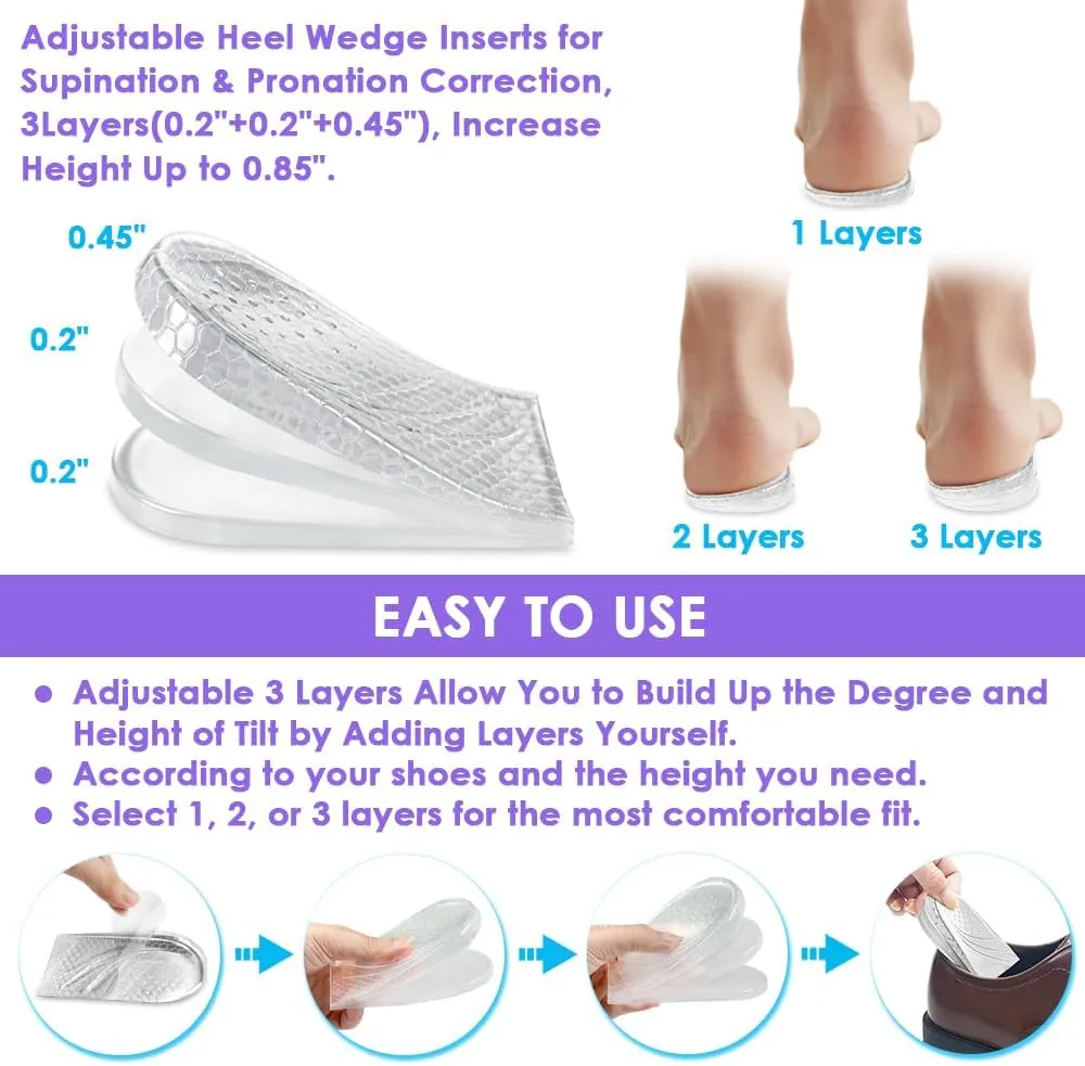 3 Layers Adjustable Supination Overpronation Insoles, Anti-Slip Medial Lateral Heel Wedge Insoles for Foot Alignment, Knee Pain, Bow Legs, Osteoarthritis (Clear, S: W 4-7.5/ M 6-7)