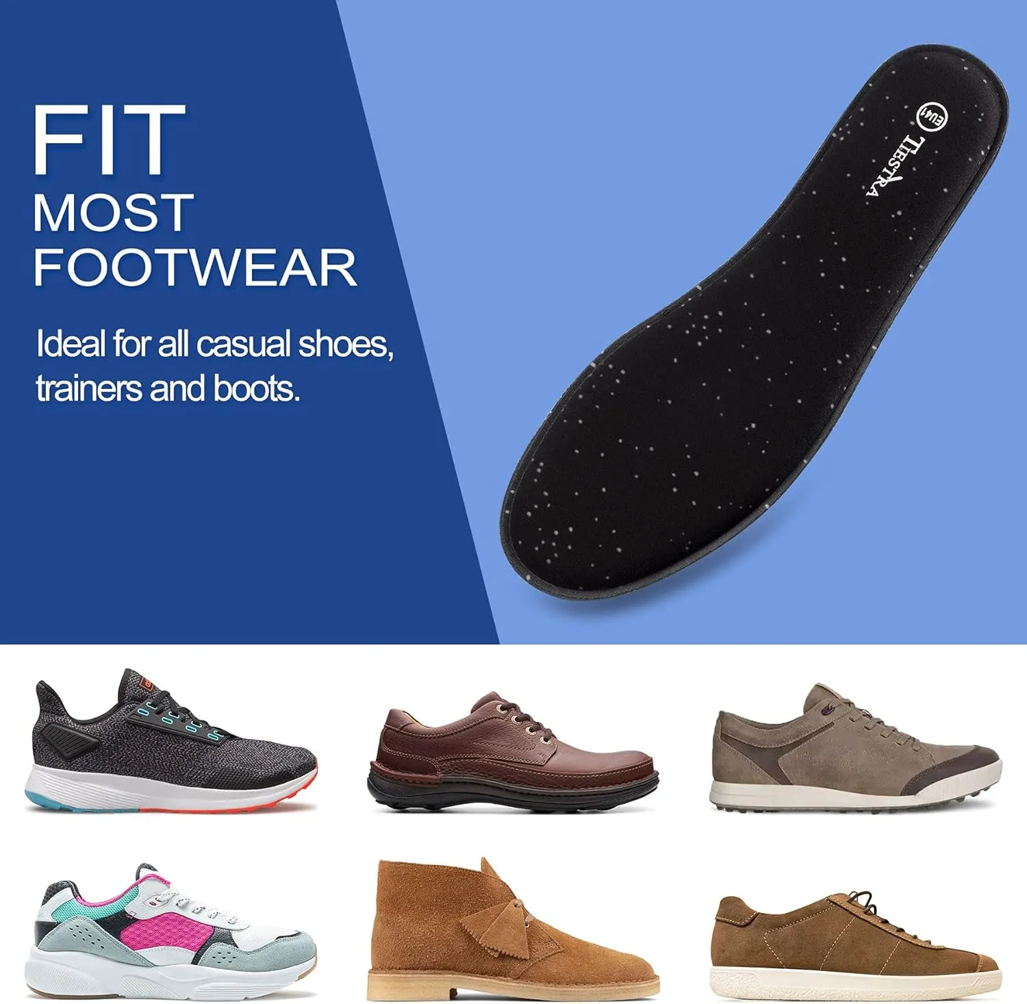 3 Pair -Shoe Inserts for Mens Memory Foam Insoles,Replacement Insoles for Work Boots Running Shoes, Cushion Shock Absorbing for Foot Pain Relief, Comfort Breathable Inner Soles Black 44EU,US11