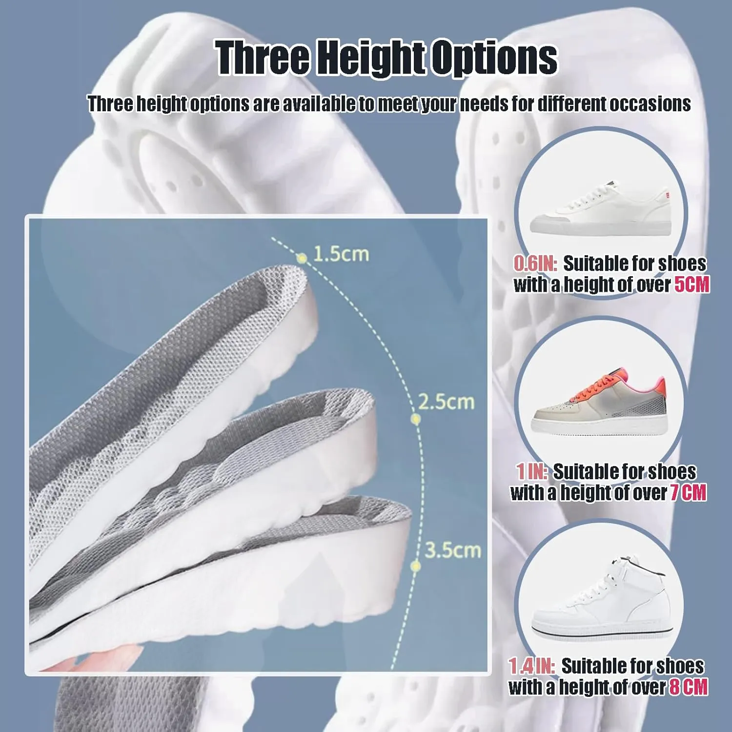 4D Cloud Height Increase Insoles for Men Wowen - Cloud Tech Insole, Soft Memory Foam Insoles, Comfort Steppers Height Increase Insoles Trim to Fit for Men Women (Black, 1-in US Women 5-9)