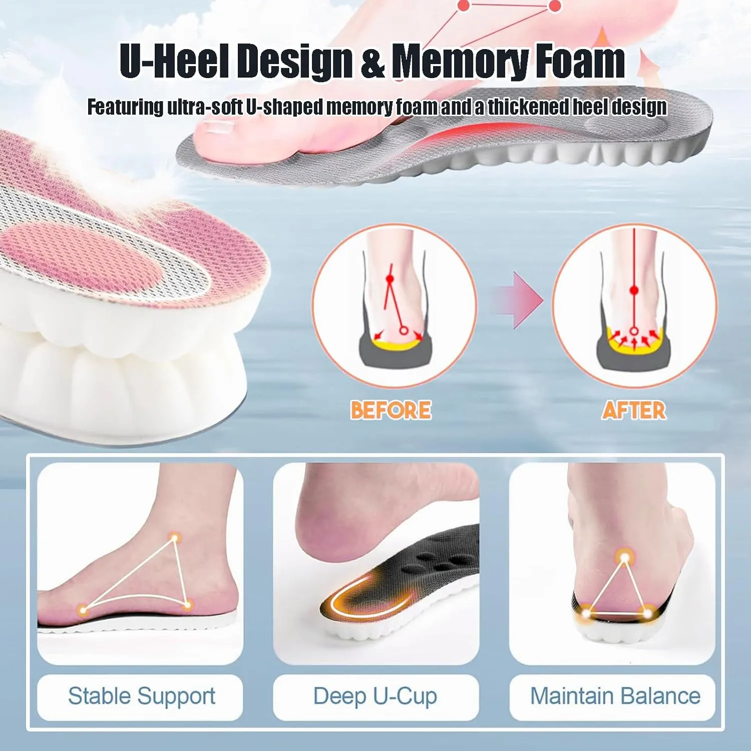 4D Cloud Height Increase Insoles for Men Wowen - Cloud Tech Insole, Soft Memory Foam Insoles, Comfort Steppers Height Increase Insoles Trim to Fit for Men Women (Black, 1-in US Women 5-9)