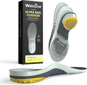 Achilles Tendonitis Inserts for Heel Pain Relief Men Women - Welnove Plantar Fasciitis Insoles with Medium Arch Support for Walking, Hiking, and Standing on Feet All-Day, S-W: 7-9 | M: 7-7.5