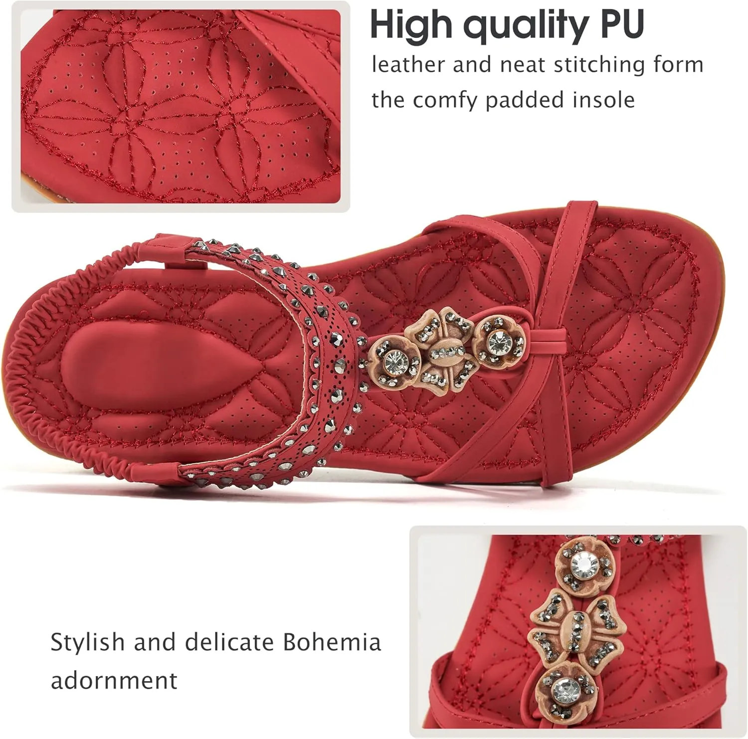 Alicegana Womens Sandals Shoes Comfort Walking with Non Slip on Casual Summer Beach Shoes Dress Ankle Elastic Jeweled Bohemian Flats