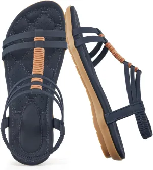 Alicegana Womens Sandals Summer Dressy Gladiator Comfortable Walking Shoes Non Slip Casual Beach Flats