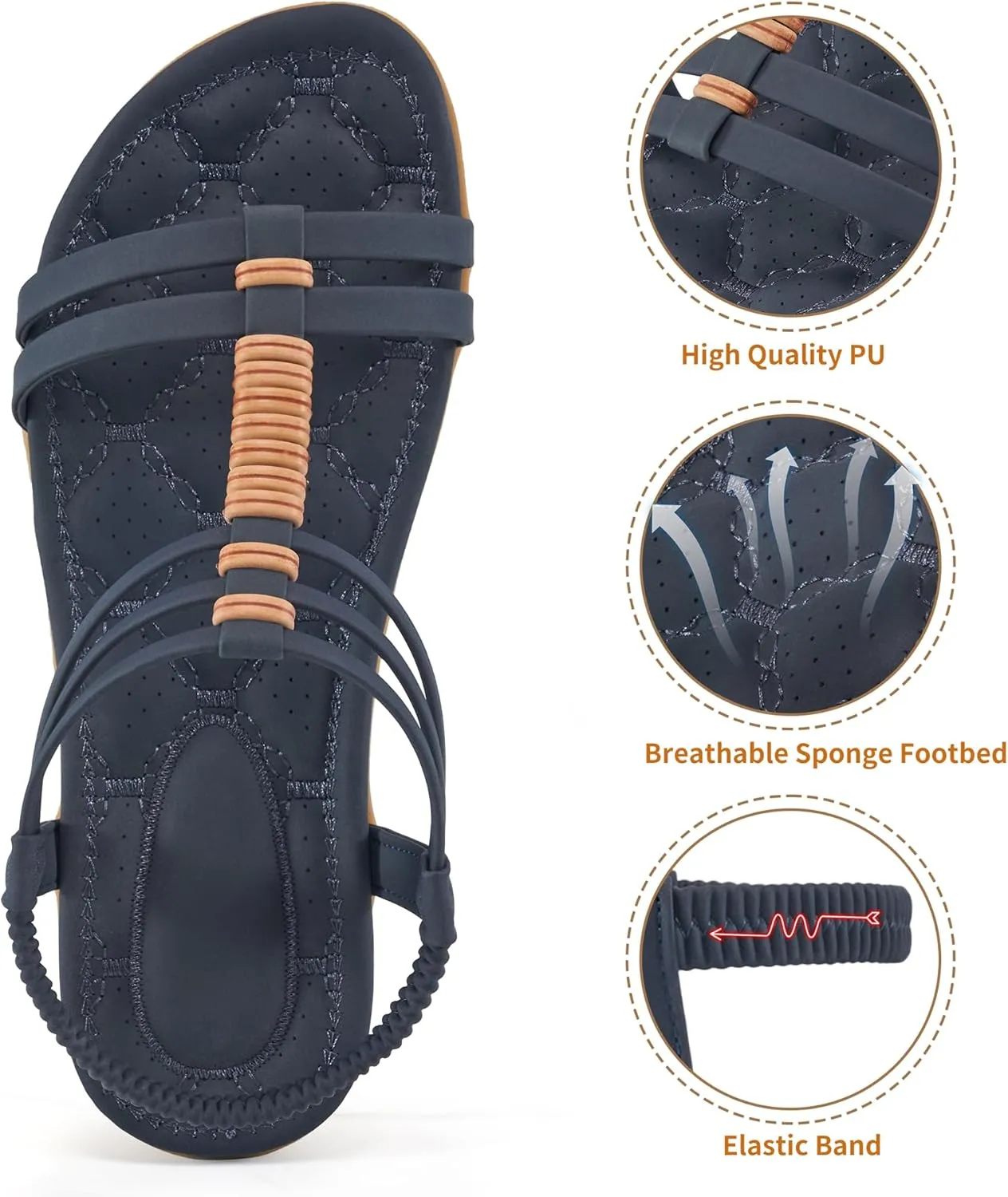Alicegana Womens Sandals Summer Dressy Gladiator Comfortable Walking Shoes Non Slip Casual Beach Flats