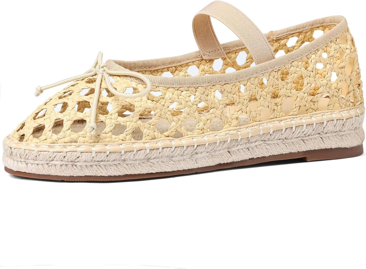 AMINUGAL Mesh Ballet Flats Shoes for Women Round Toe Platform Mary Janes Elastic Espadrilles White Mesh Shoe Woman Dressy Comfortable Ballerina
