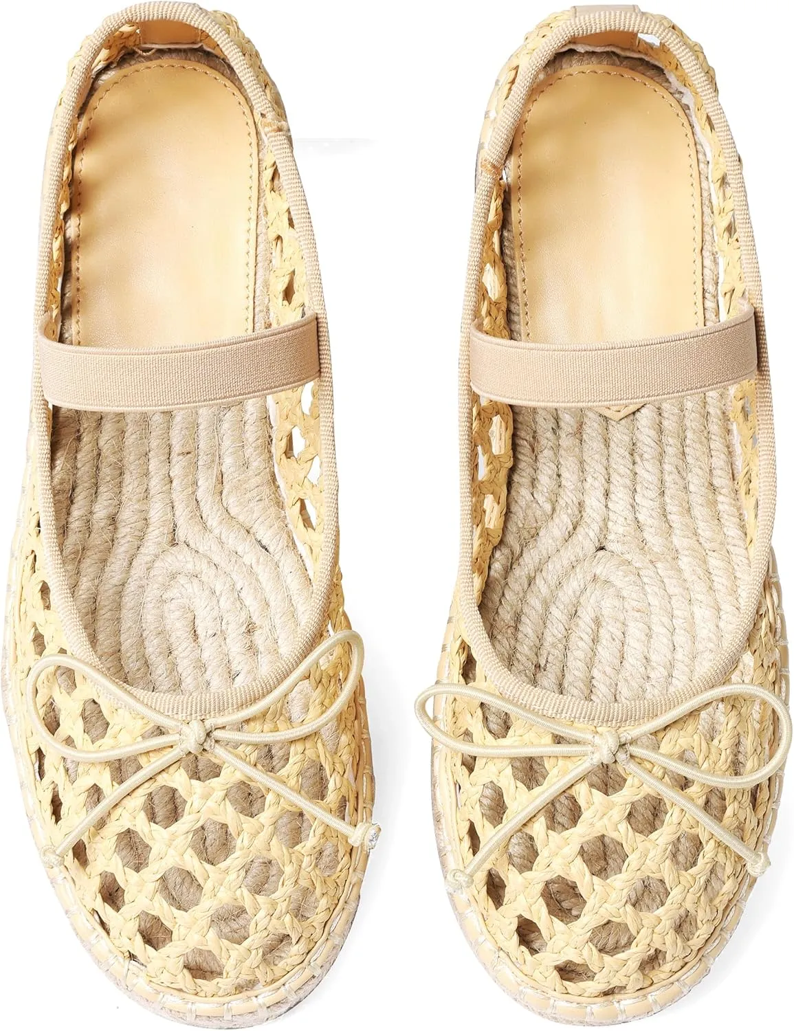 AMINUGAL Mesh Ballet Flats Shoes for Women Round Toe Platform Mary Janes Elastic Espadrilles White Mesh Shoe Woman Dressy Comfortable Ballerina