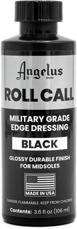 Angelus Roll Call Military Grade Edge Dressing – 3.6 Oz Black High-Gloss Finish for Leather Shoe Soles – Professional Shoe Care Polish