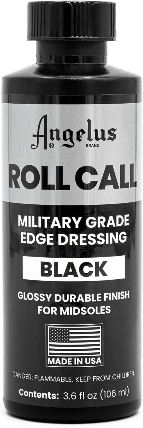 Angelus Roll Call Military Grade Edge Dressing – 3.6 Oz Black High-Gloss Finish for Leather Shoe Soles – Professional Shoe Care Polish