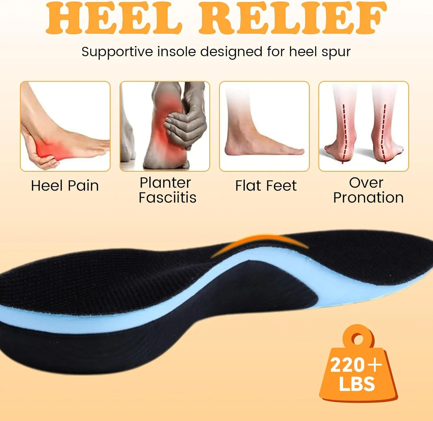 Anti-Fatigue Plantar Fasciitis Shoe Insoles Orthotic Arch Support Inserts for Women Men Flat Feet Work Boot Insoles for Arch Pain Relief (Mens 6-7/ Womens 8-9)