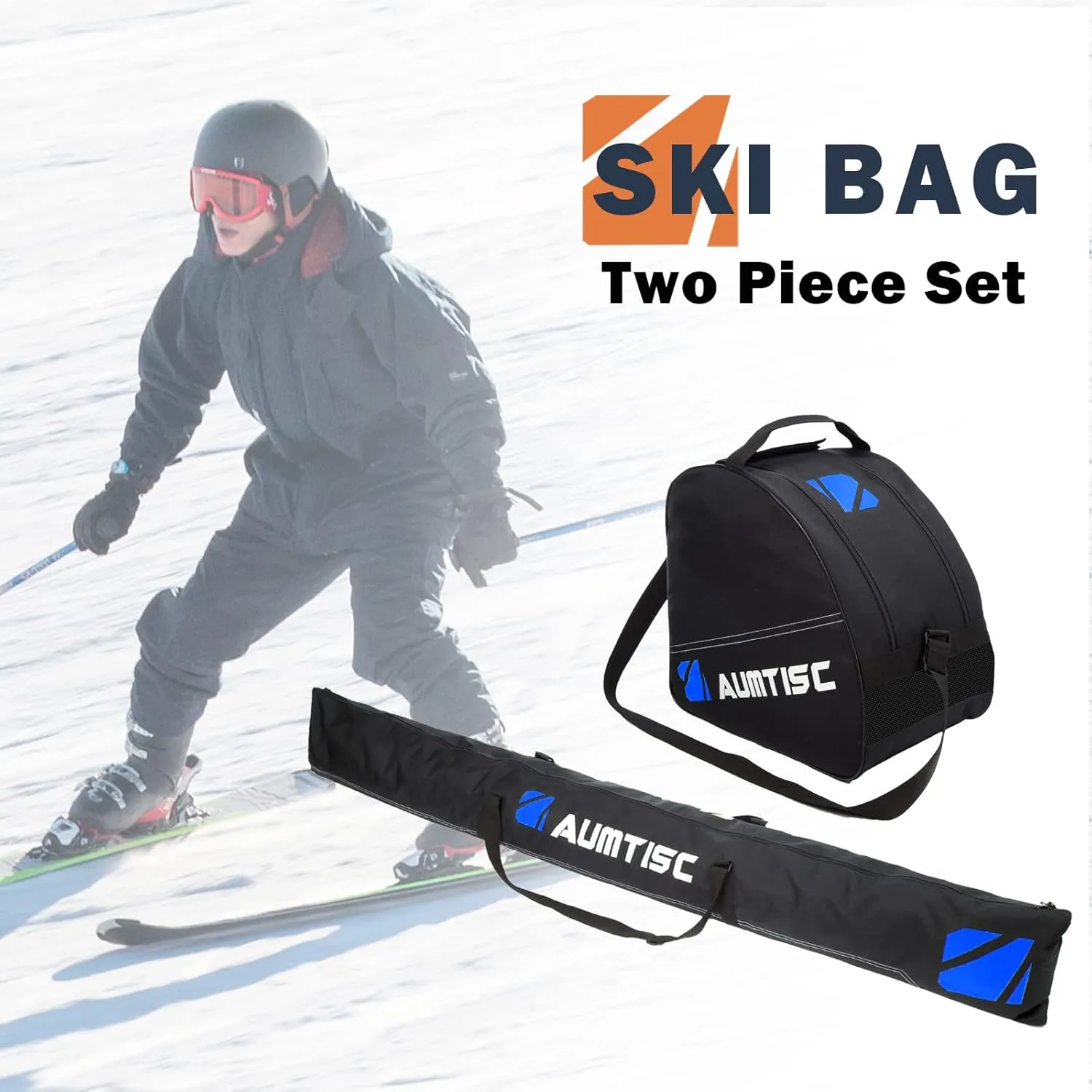 AUMTISC Ski Bag and Boot Bag Combo, Padded Ski Bags for Air Travel Flying, Adjustable Length for Skis Up to 200 cm and Boots Up to Size 13