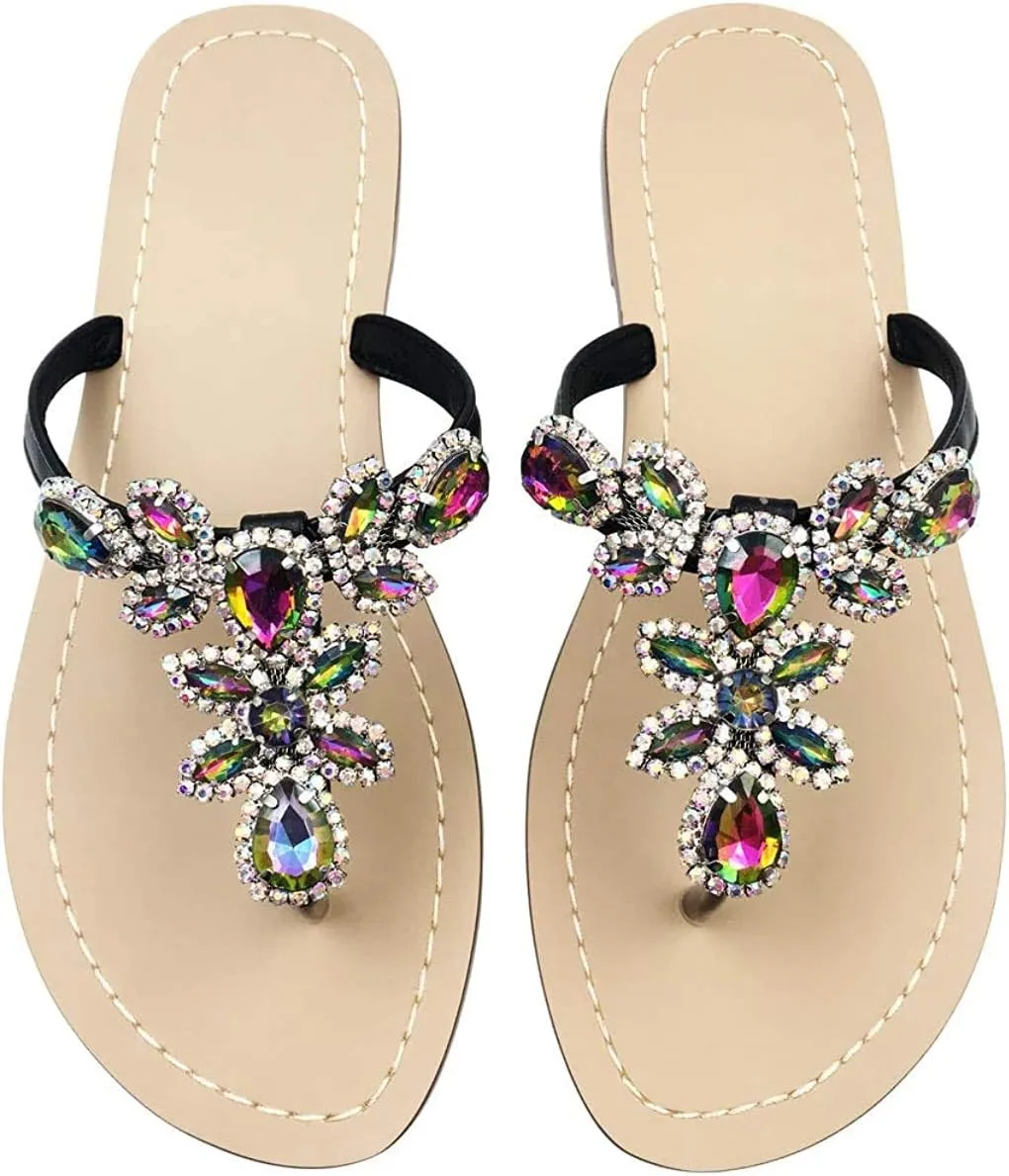 Available in 13 Colors,Rhinestone Sandals,Women's Flat Sandals,Flip Flop,Jeweled Sandals
