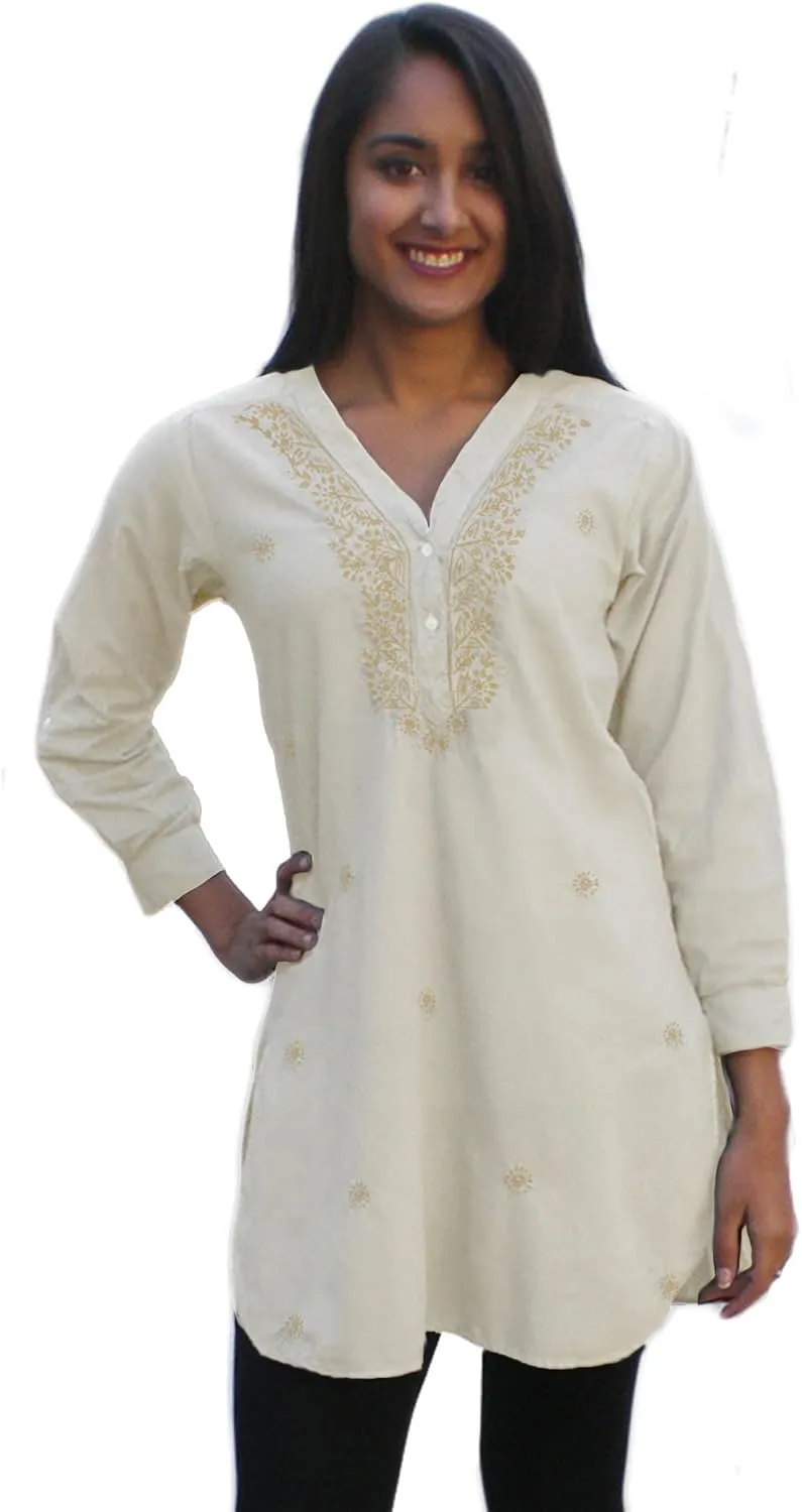 Ayurvastram Pure Cotton, Hand Embroidered Shirt Tunic Top Kurti Blouse