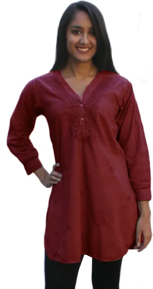 Ayurvastram Pure Cotton, Hand Embroidered Shirt Tunic Top Kurti Blouse