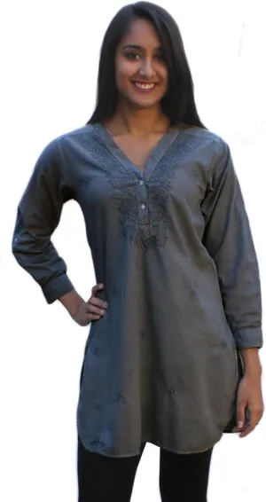 Ayurvastram Pure Cotton, Hand Embroidered Shirt Tunic Top Kurti Blouse
