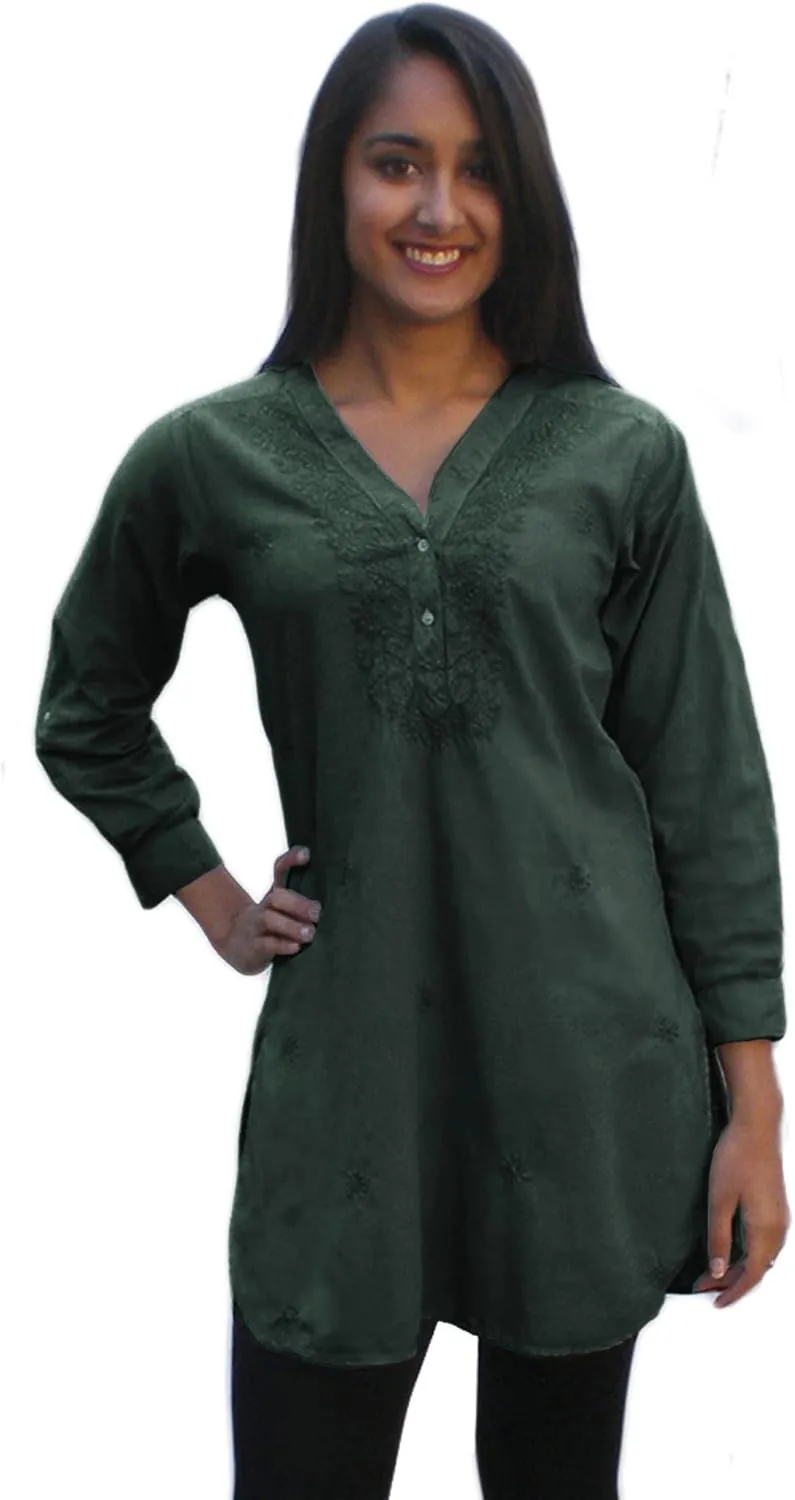Ayurvastram Pure Cotton, Hand Embroidered Shirt Tunic Top Kurti Blouse