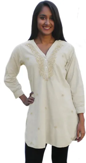 Ayurvastram Pure Cotton, Hand Embroidered Shirt Tunic Top Kurti Blouse