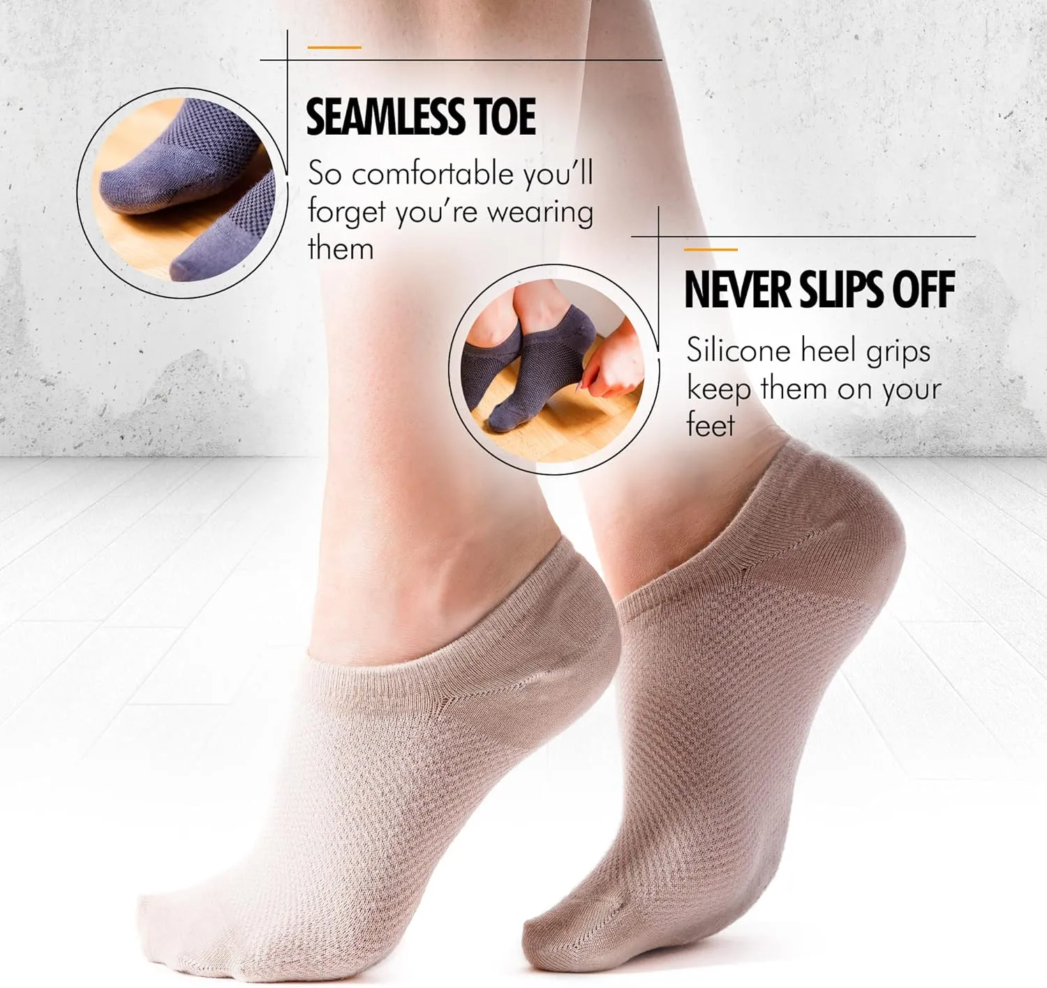 Bam&bü Women's Premium Bamboo Viscose No Show Casual Socks - 4 pair pack - Non-Slip