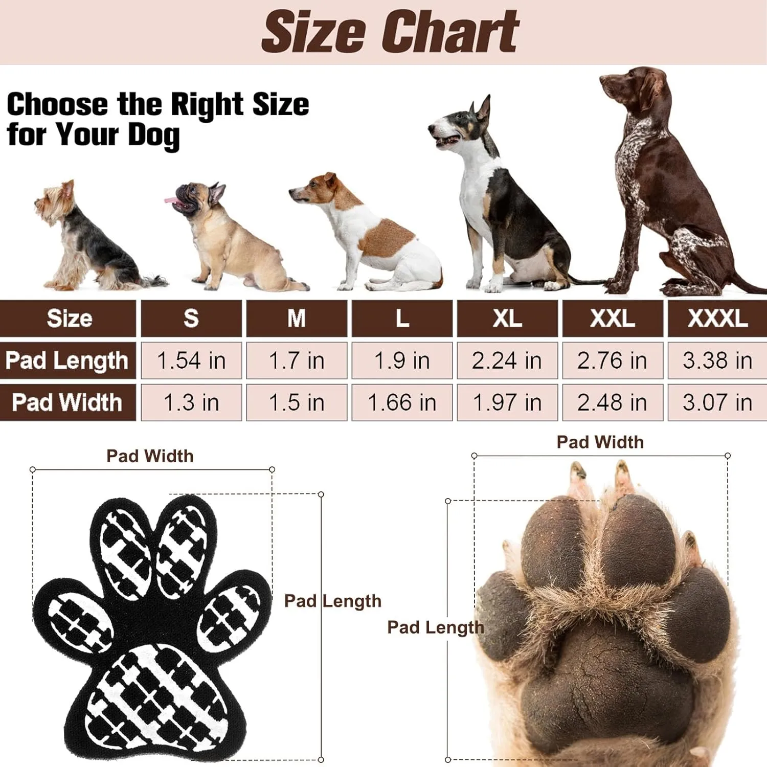 BEAUTYZOO Dog Paw Protector for Hot Pavement, Anti-Slip Paw Grips for Senior Dogs, Paw Stickers Traction Pad for Dogs Feet on Hardwood Floor, Dog Shoes Boots Socks Replacement, 12 Sets (36 pcs) M