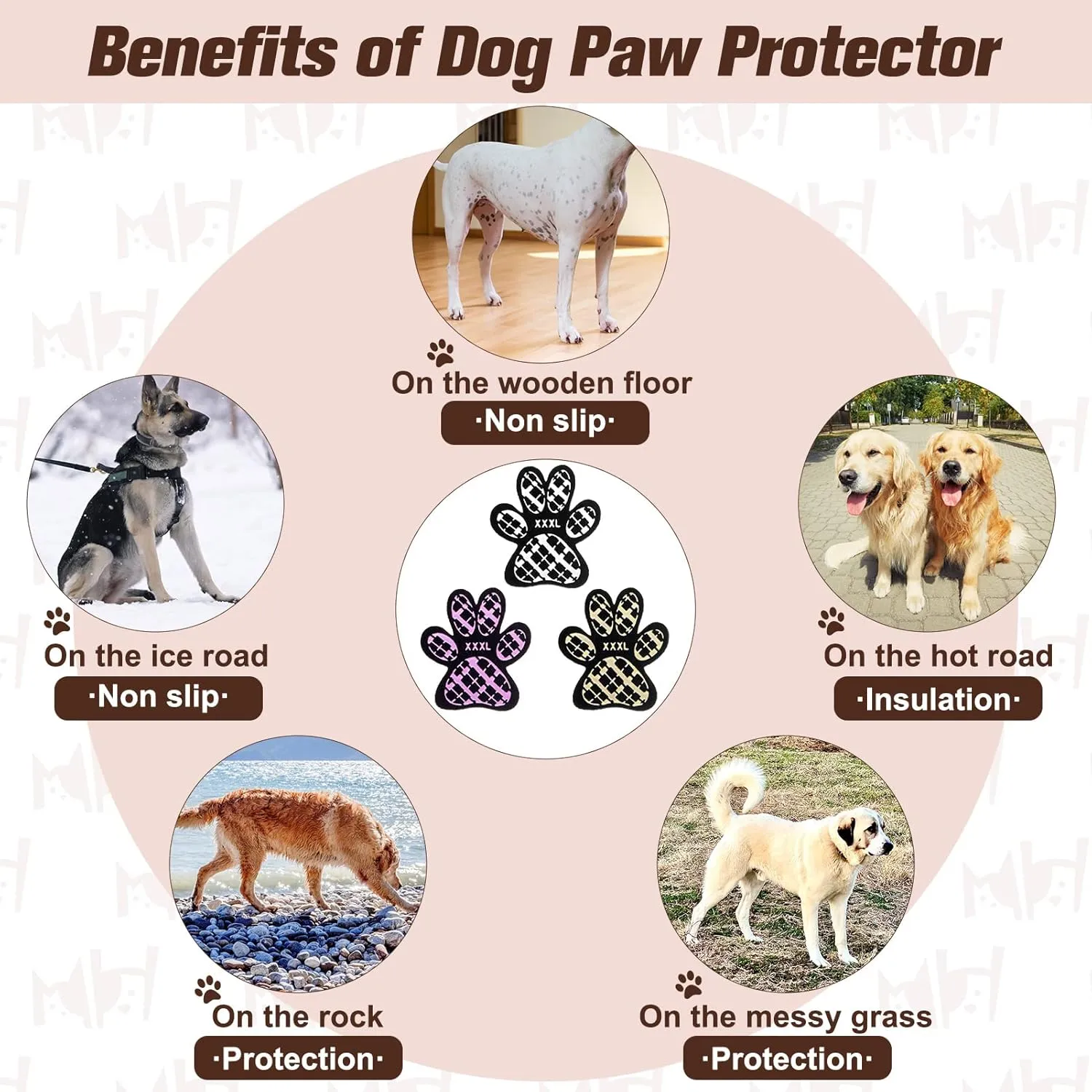 BEAUTYZOO Dog Paw Protector for Hot Pavement, Anti-Slip Paw Grips for Senior Dogs, Paw Stickers Traction Pad for Dogs Feet on Hardwood Floor, Dog Shoes Boots Socks Replacement, 12 Sets (36 pcs) M