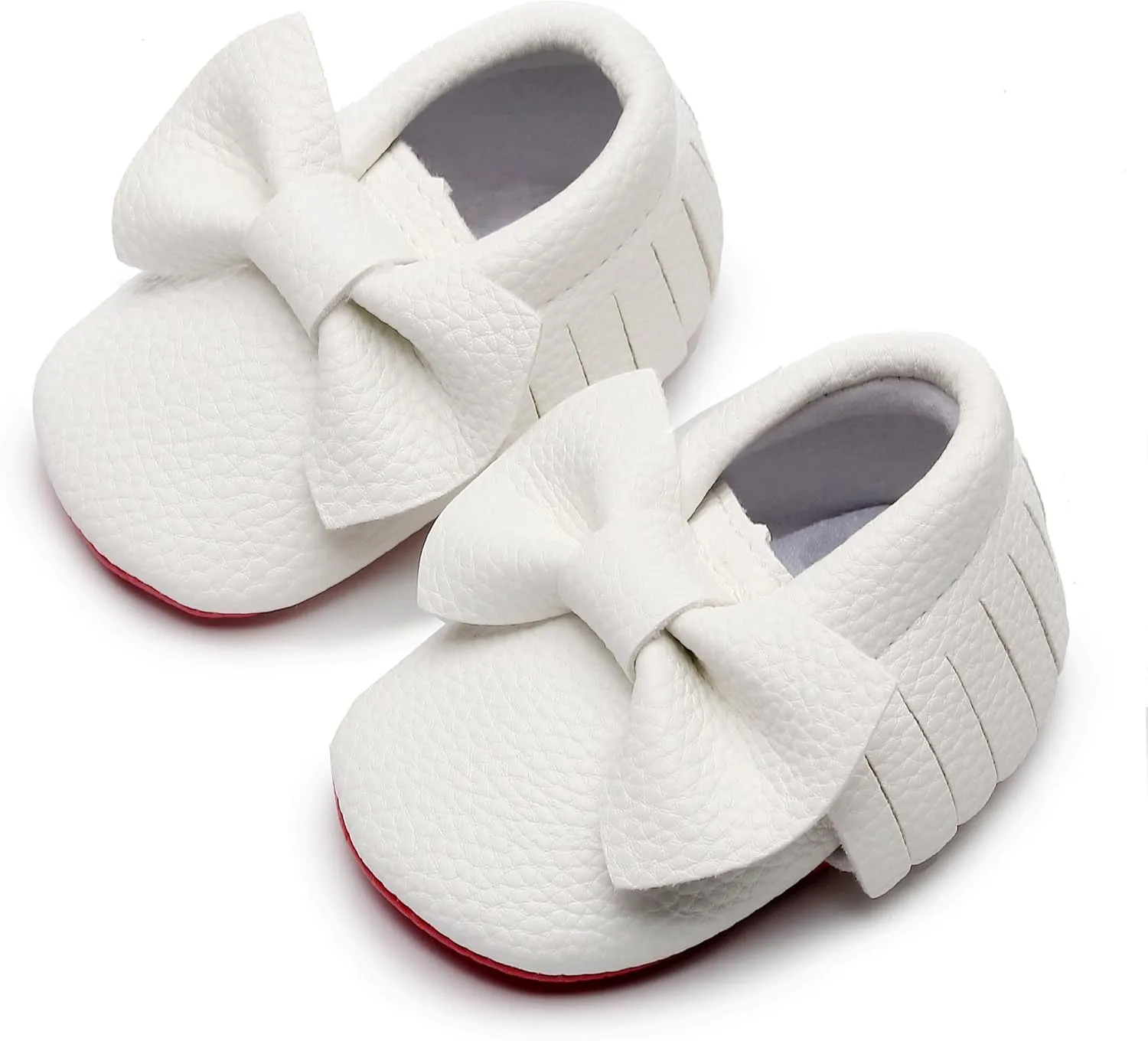 Bebila Double Bow Fringe Baby Moccasins - Soft Sole Baby Shoes Girls Toddler Crib Flats