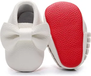 Bebila Double Bow Fringe Baby Moccasins - Soft Sole Baby Shoes Girls Toddler Crib Flats