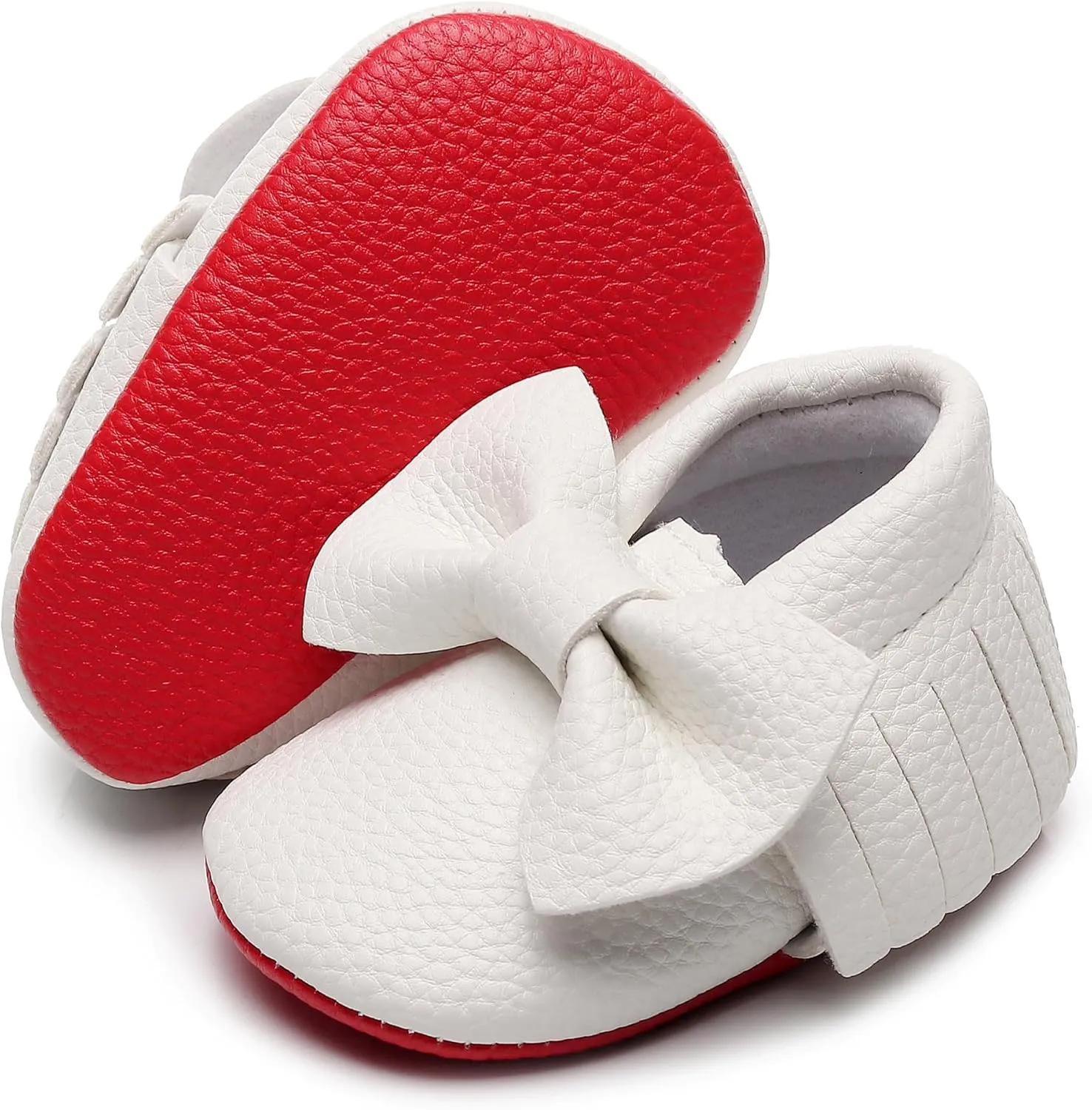Bebila Double Bow Fringe Baby Moccasins - Soft Sole Baby Shoes Girls Toddler Crib Flats