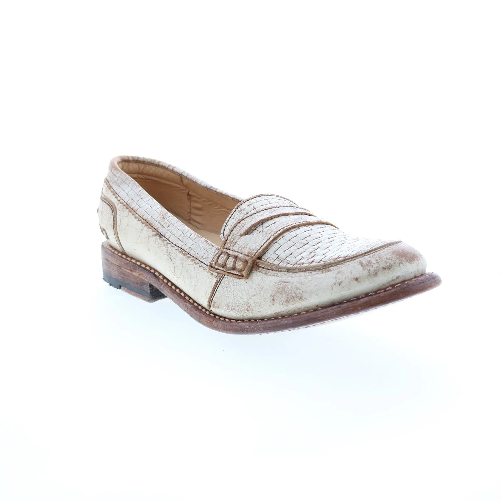 Bed Stu Mae F321112 Womens Beige Leather Loafers & Slip Ons Penny Shoes