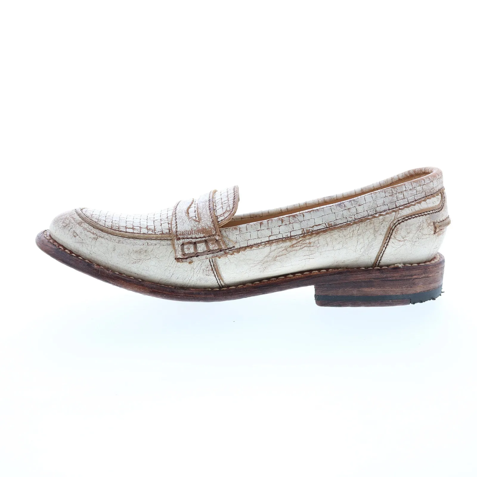 Bed Stu Mae F321112 Womens Beige Leather Loafers & Slip Ons Penny Shoes