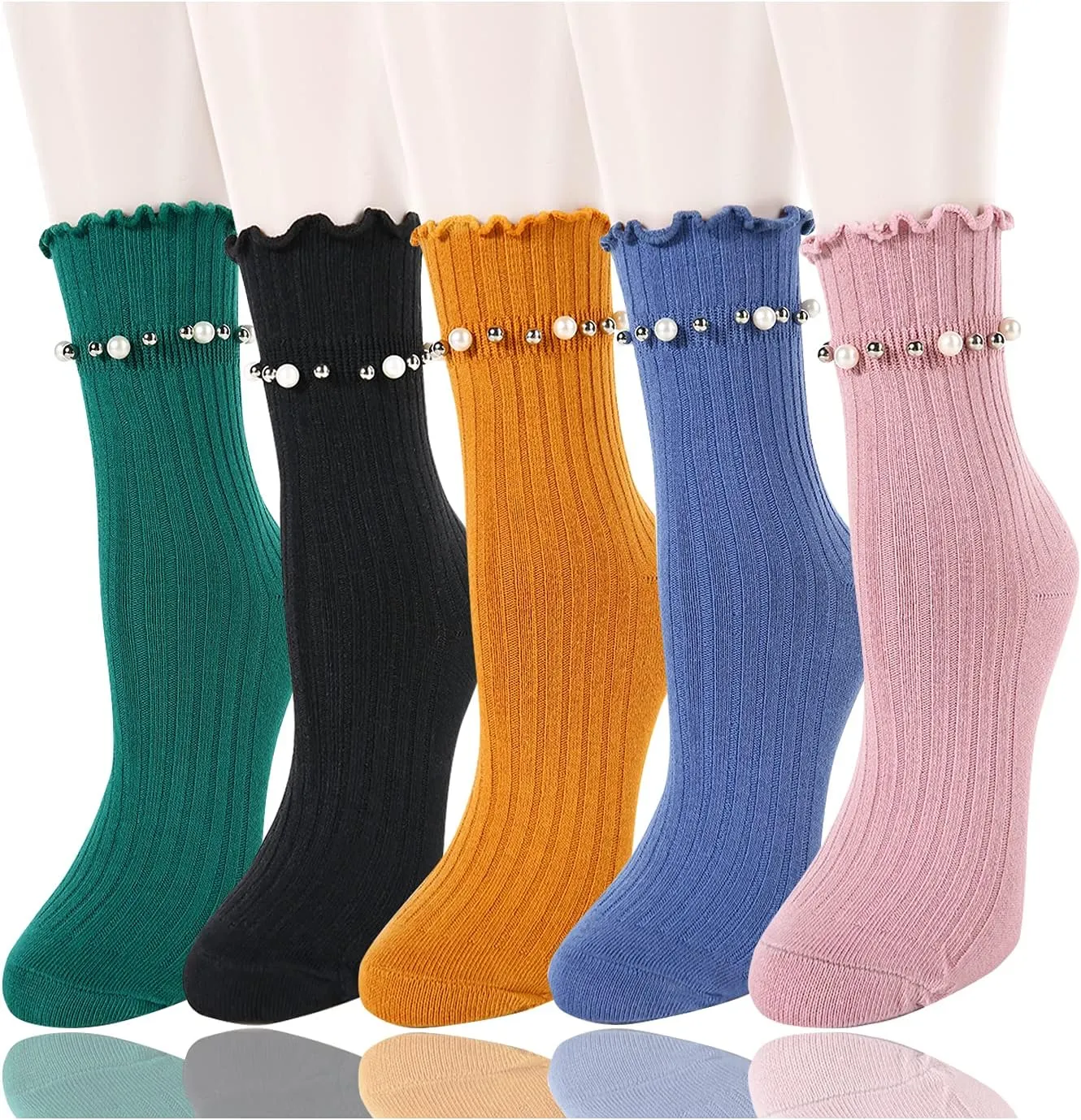 Benefeet Sox Womens Girls Ruffle Crew Socks Novelty Cute Frilly Dress Socks Cotton Lettuce Trim Turn-Cuff High Ankle Sock