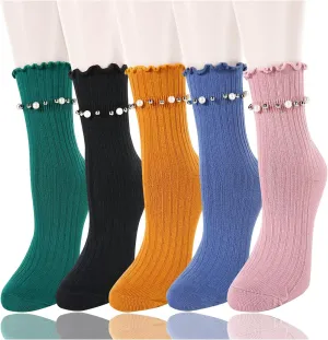 Benefeet Sox Womens Girls Ruffle Crew Socks Novelty Cute Frilly Dress Socks Cotton Lettuce Trim Turn-Cuff High Ankle Sock