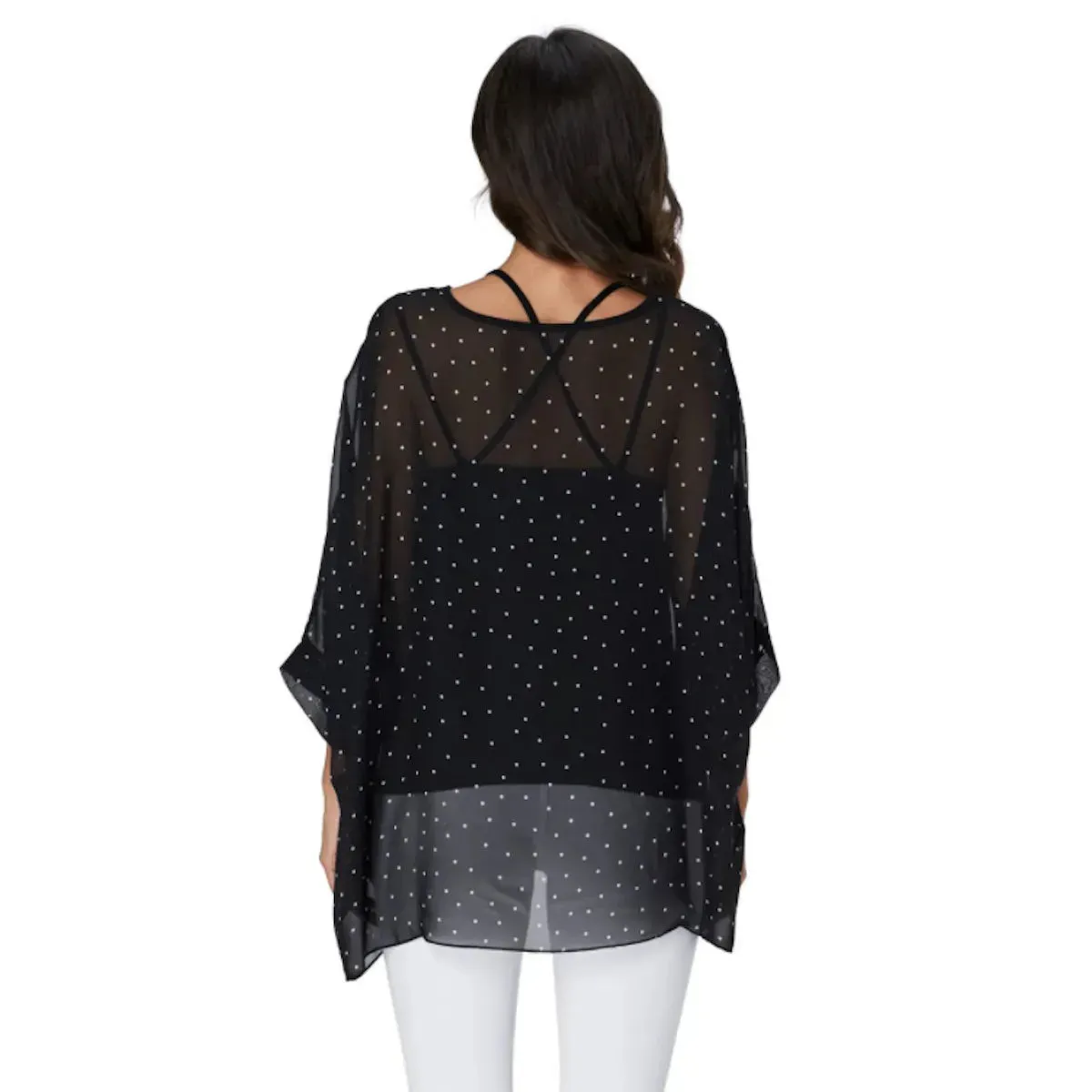 Black Polkadot Chiffon Tunic Top - Batwing Sleeves | Femstylo