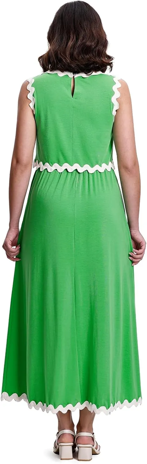 BLEVONH Womens 2 Piece Outfits Dressy Casual Summer Crop Tops Ric Rac Trim High Waisted Maxi Skirt Set with Pocket