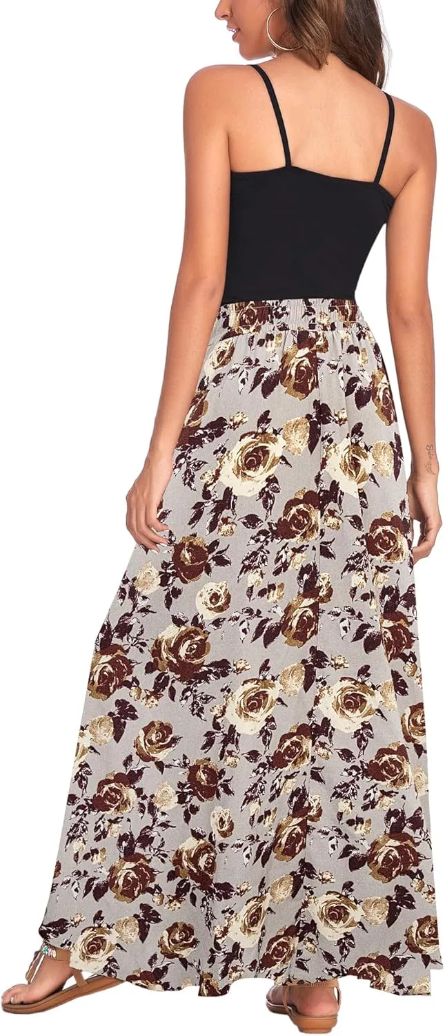 Bluetime Women Flowy Long Skirts Summer Beach Pleated Elastic High Waisted Casual Maxi Skirts