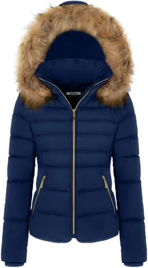 BodiLove Thickened Winter Puffer Jacket with Removable Faux Fur Hood Fleece Lining