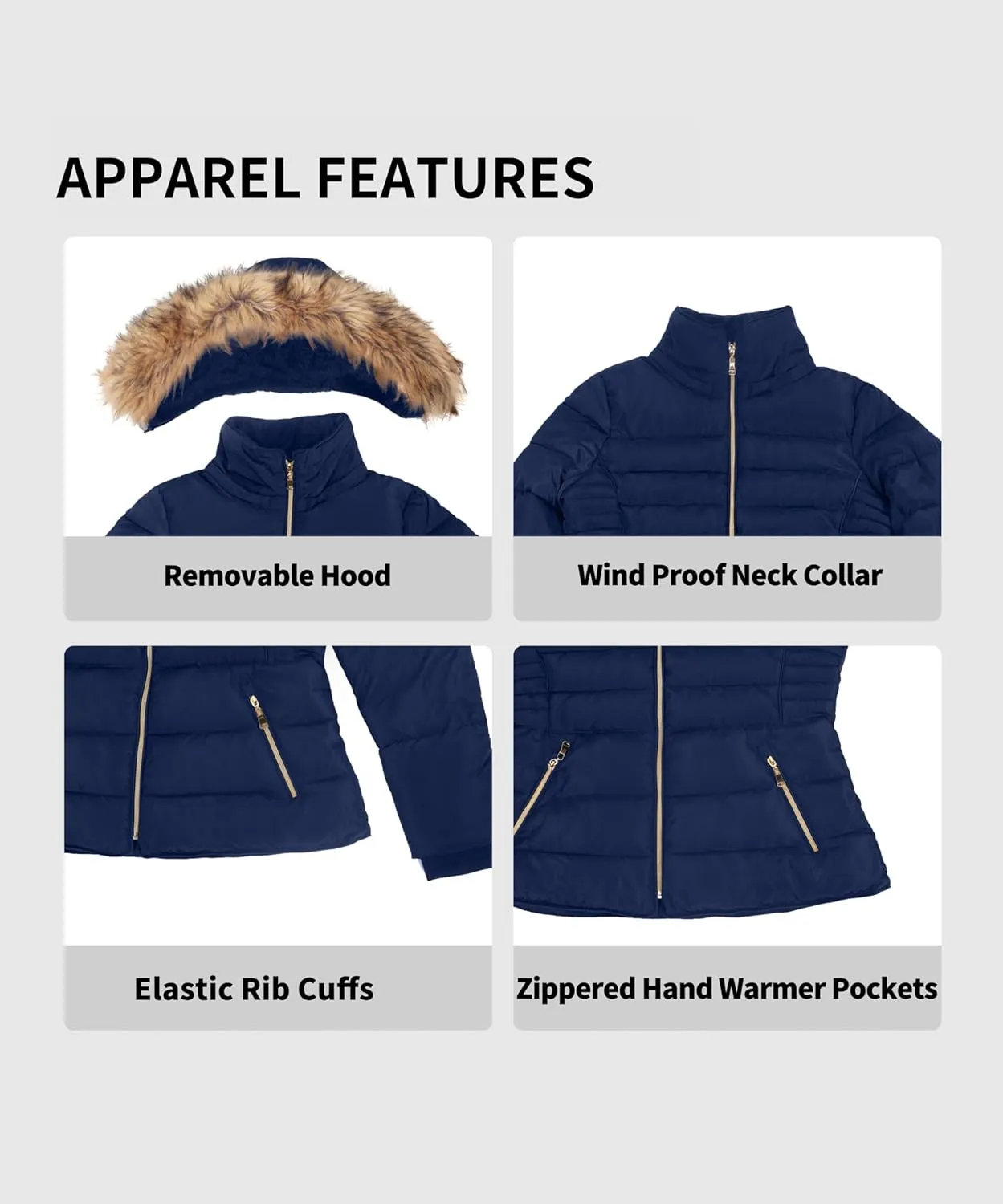 BodiLove Thickened Winter Puffer Jacket with Removable Faux Fur Hood Fleece Lining