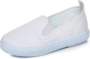 Boys Girls Canvas Sneakers Casual Low Top Slip On Flats Lightweight Comfy White Walking School Shoes