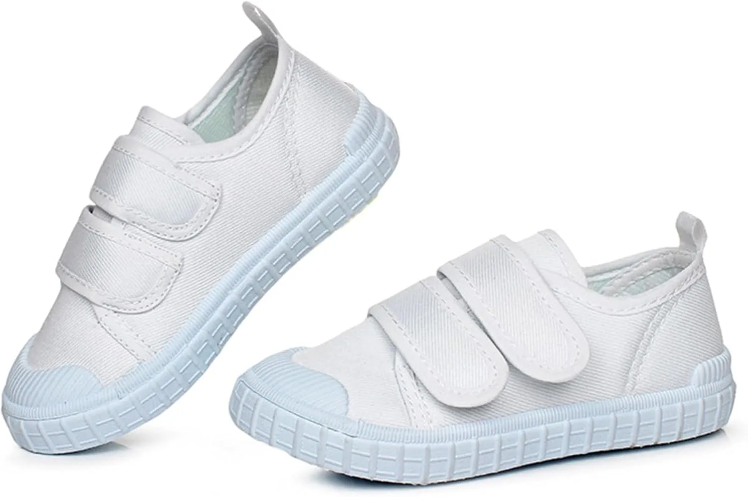 Boys Girls Canvas Sneakers Casual Low Top Slip On Flats Lightweight Comfy White Walking School Shoes