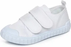 Boys Girls Canvas Sneakers Casual Low Top Slip On Flats Lightweight Comfy White Walking School Shoes