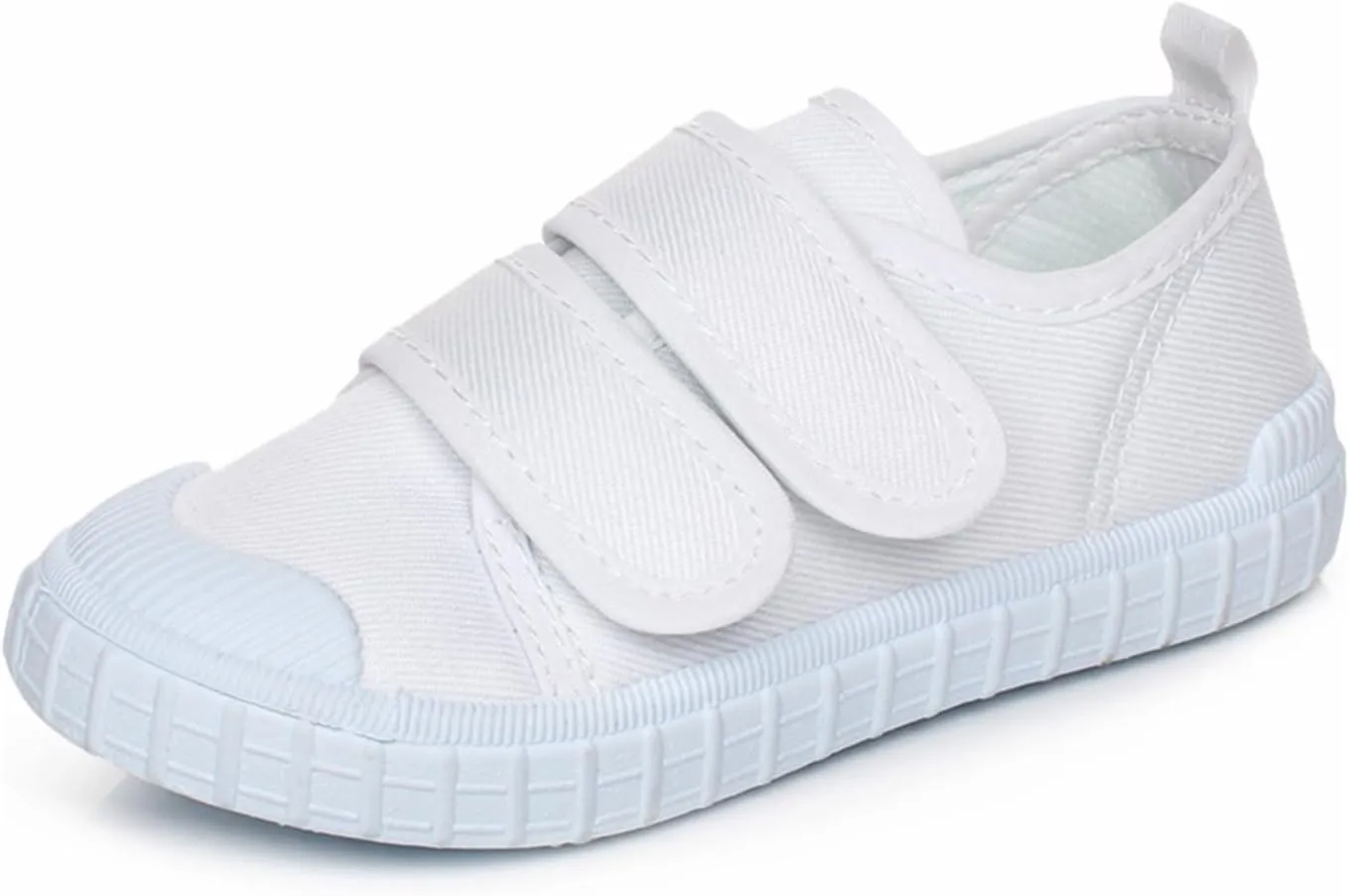 Boys Girls Canvas Sneakers Casual Low Top Slip On Flats Lightweight Comfy White Walking School Shoes