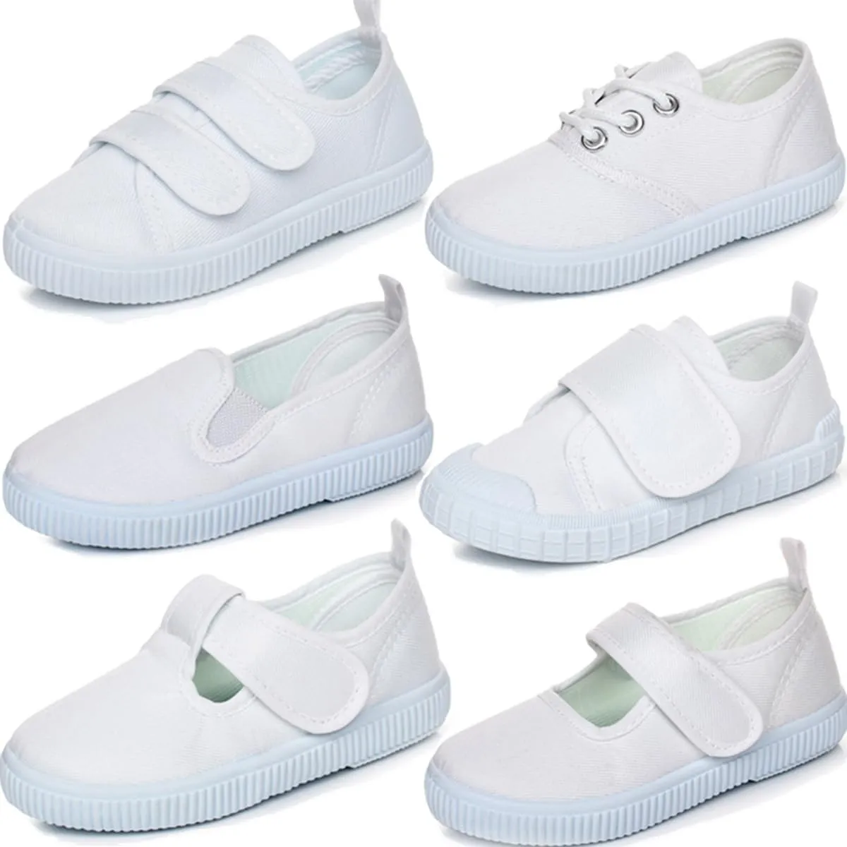 Boys Girls Canvas Sneakers Casual Low Top Slip On Flats Lightweight Comfy White Walking School Shoes