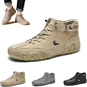 Braised Pork Italian Handmade Suede High Boots,Men's Soft Leather Casual Sneakers Non-Slip Breathable High Boots (US-8,Khaki)