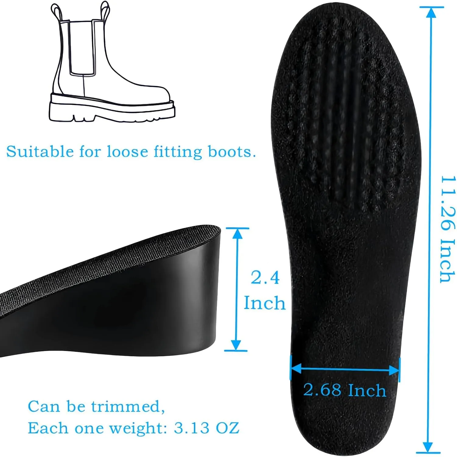 Brandone Height Boosters Increase Insoles Shoe Heel Lifts Men 2-6 Inch Shoe Height Inserts for Men Women Shoes Riser That Make You Taller Rizzsoles Orthopedic High Pads (11.26''Lx2.4''UP) (1Pair)