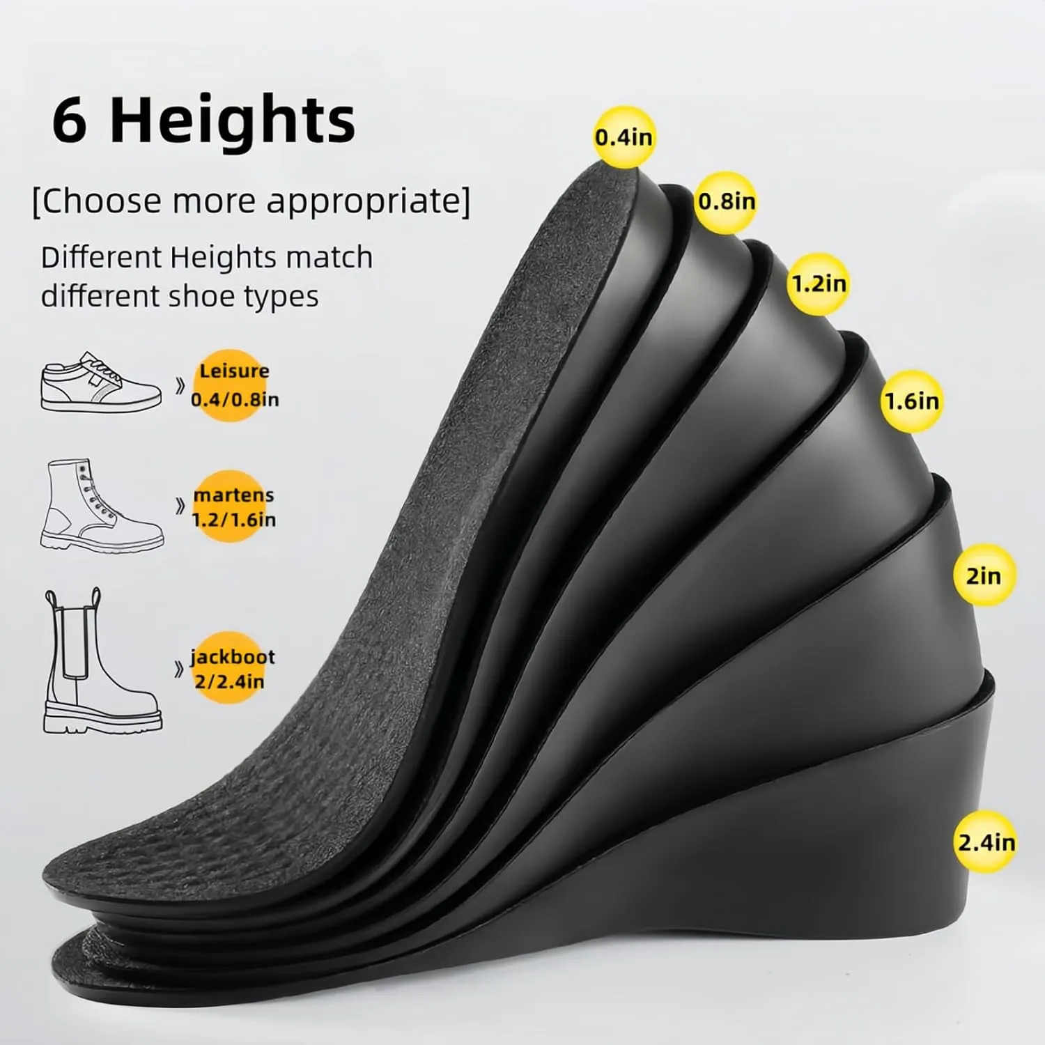Brandone Height Boosters Increase Insoles Shoe Heel Lifts Men 2-6 Inch Shoe Height Inserts for Men Women Shoes Riser That Make You Taller Rizzsoles Orthopedic High Pads (11.26''Lx2.4''UP) (1Pair)