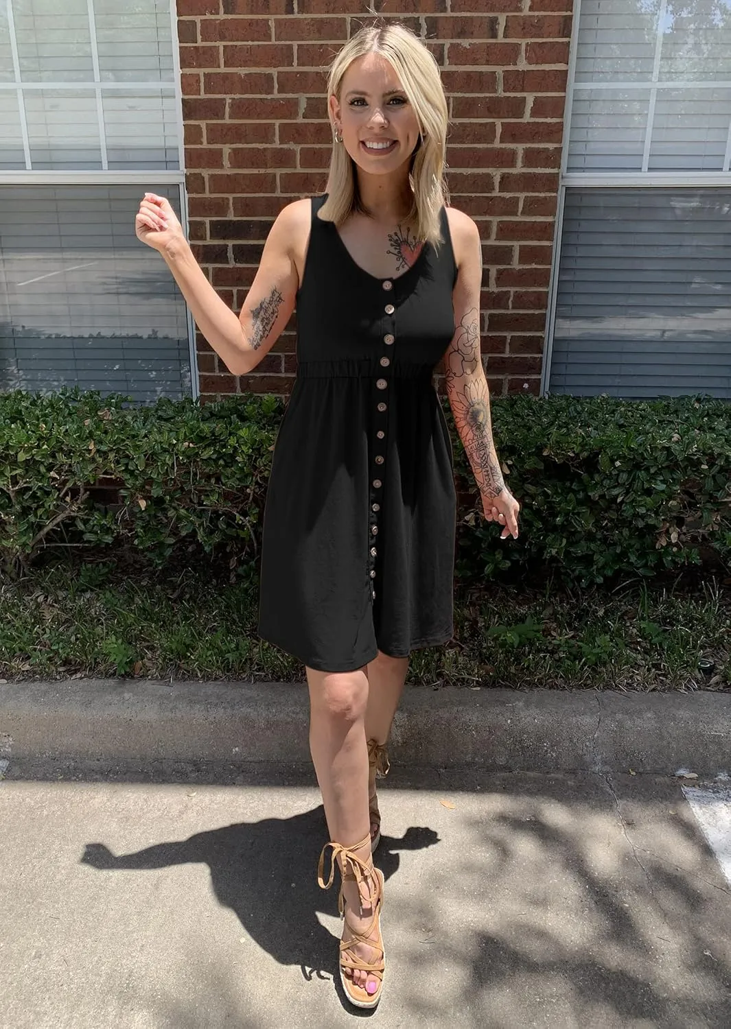 BTFBM Women Sleeveless Summer Dress 2025 Crewneck Ribbed Knit Ruffle Swing Button Down Beach Sun Mini Tank Short Dresses