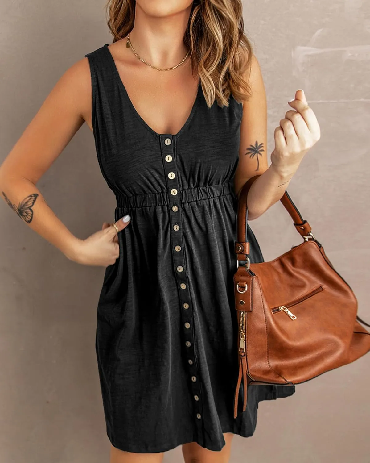 BTFBM Women Sleeveless Summer Dress 2025 Crewneck Ribbed Knit Ruffle Swing Button Down Beach Sun Mini Tank Short Dresses