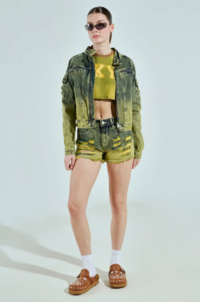CALL ME CRAZY DISTRESSED DENIM SHORTS